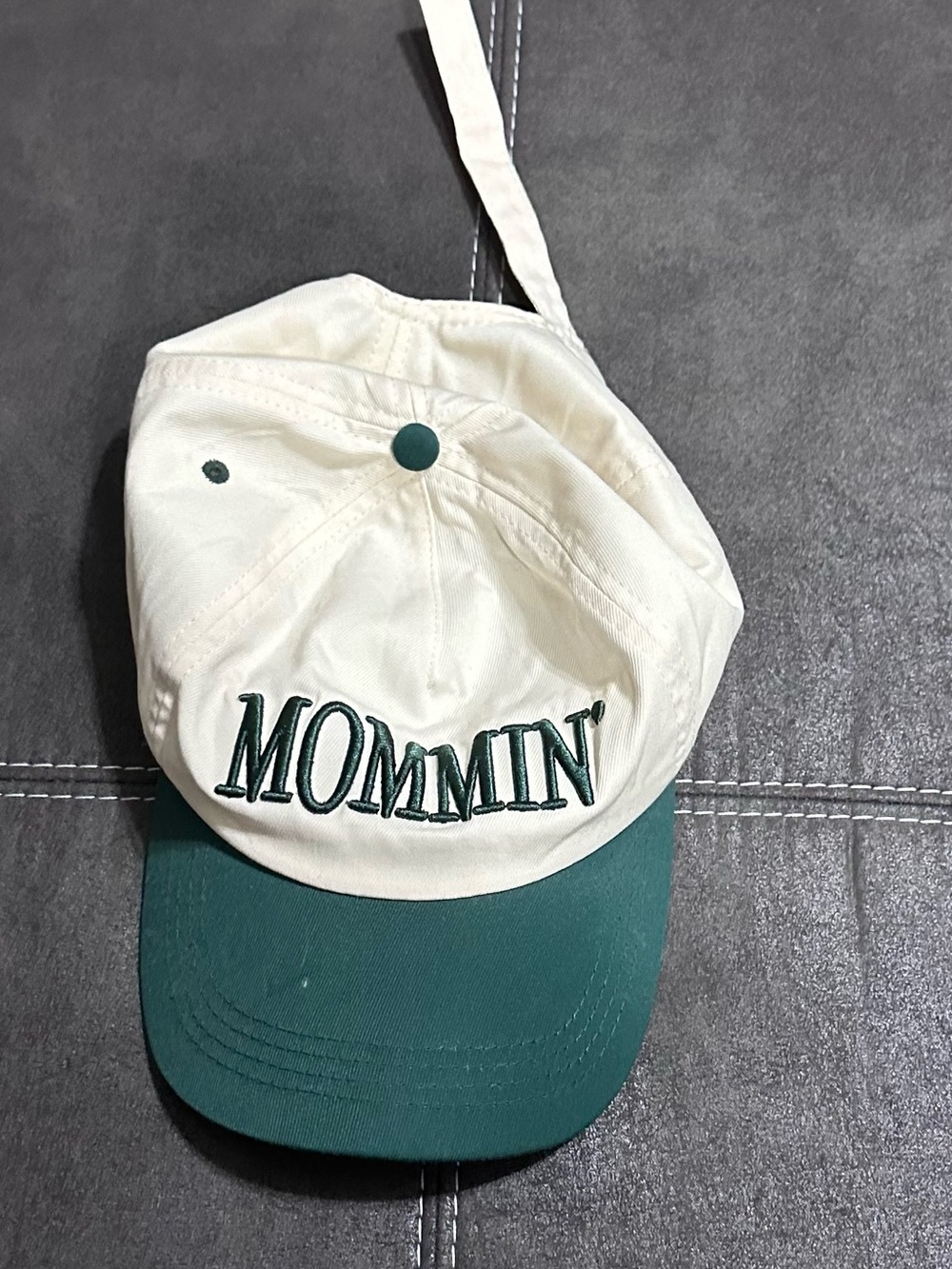 SHEIN Cream and Dark Green "MOMMIN'" Baseball Cap